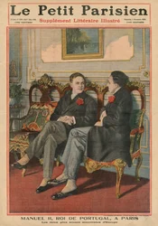 Manuel II, Rey de Portugal, en París con Alfonso XIII, Rey de España, los dos soberanos más jóvenes de Europa, ilustración de portada de 